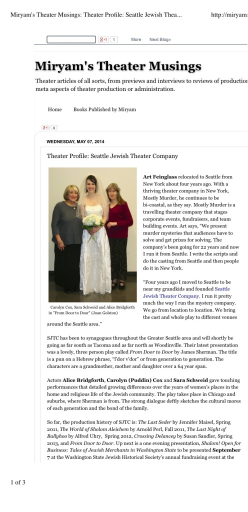 jpeg 1 Miryam's Theater Musings: Theater Profile: Seattle Jewish Theater Company copy
